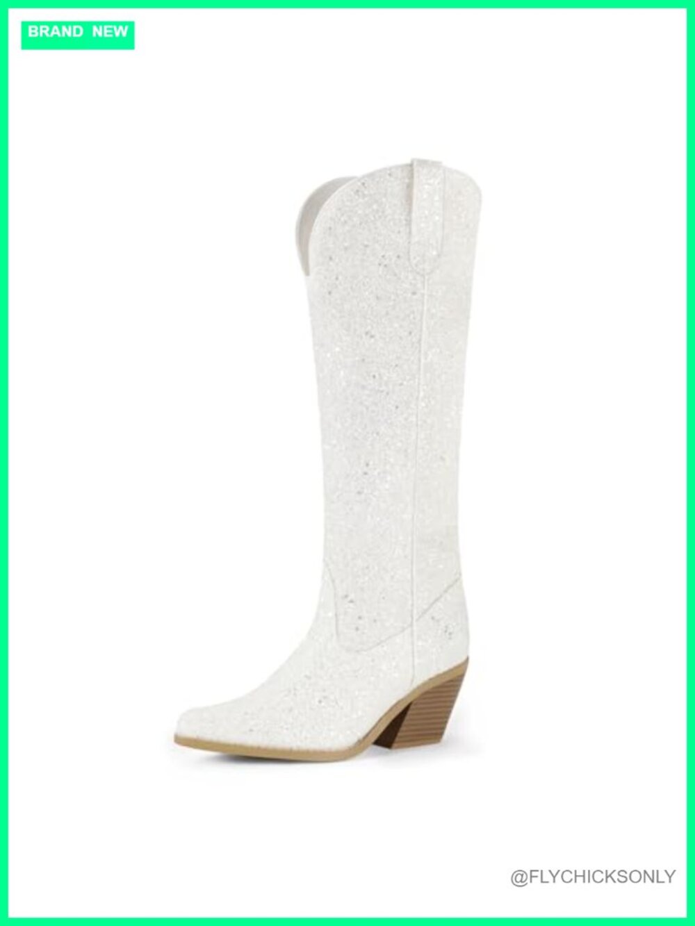 Sparkly Sequin Knee High Western Boots Women 3-Inch Block Heel Zip